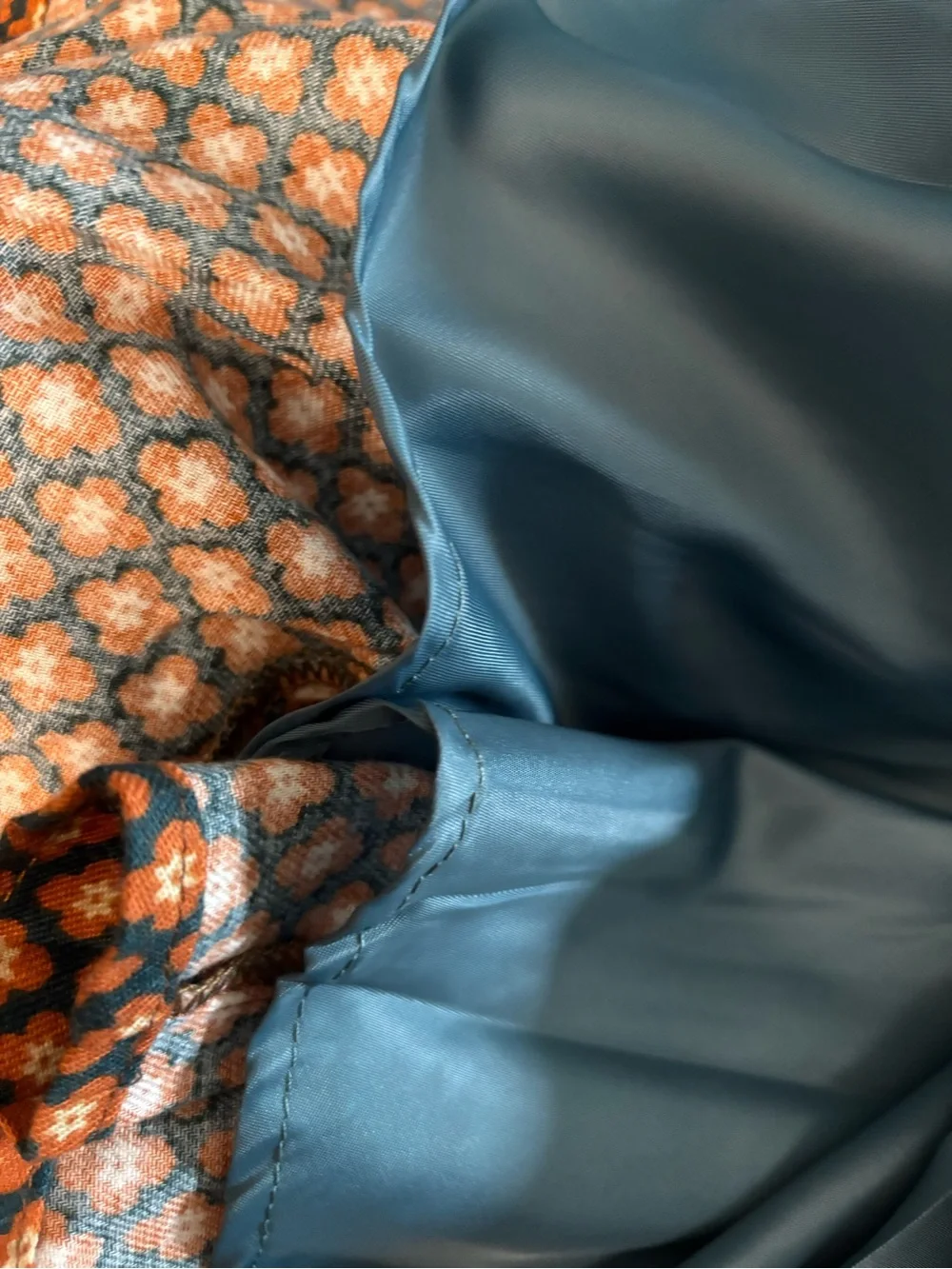 Women's Teal Flannel Midi Skirt with Rust Floral Print Vintage Inspired - Picture 3 of 6